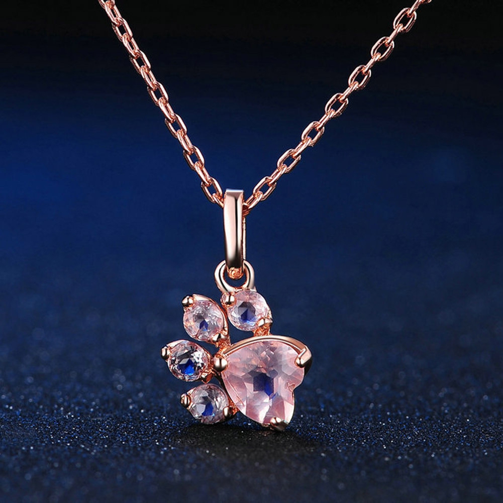 Jiaroswwei Women Fashion Dog Cat Claw Rhinestones Pendant Necklace Chain Jewelry Gifts
